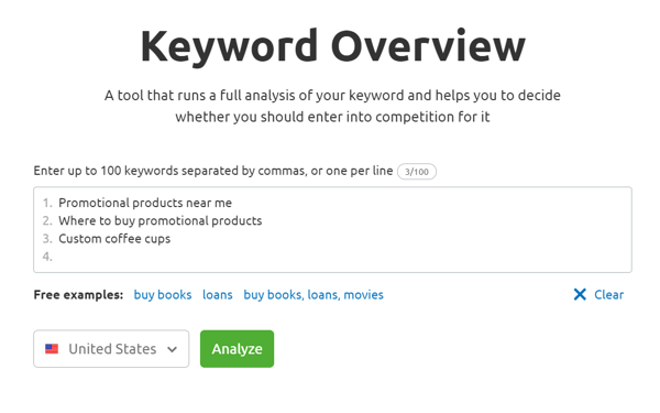 SEM Rush Keyword Overview Tool for Keyword Research